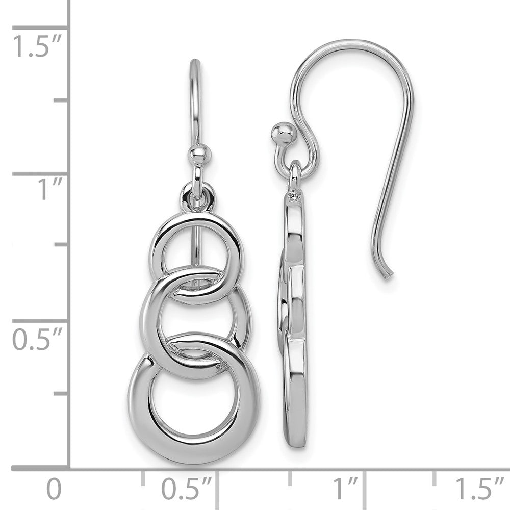 Sterling Silver Rhodium-Plated Polished 3 Circle Dangle Earrings