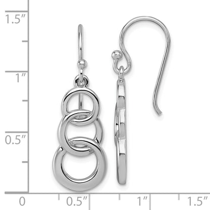Sterling Silver Rhodium-Plated Polished 3 Circle Dangle Earrings