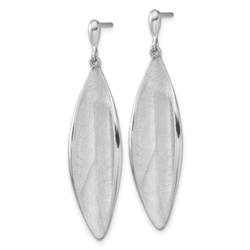 Sterling Silver Rhodium Plated Polished and Brushed Dangle Post Earrings