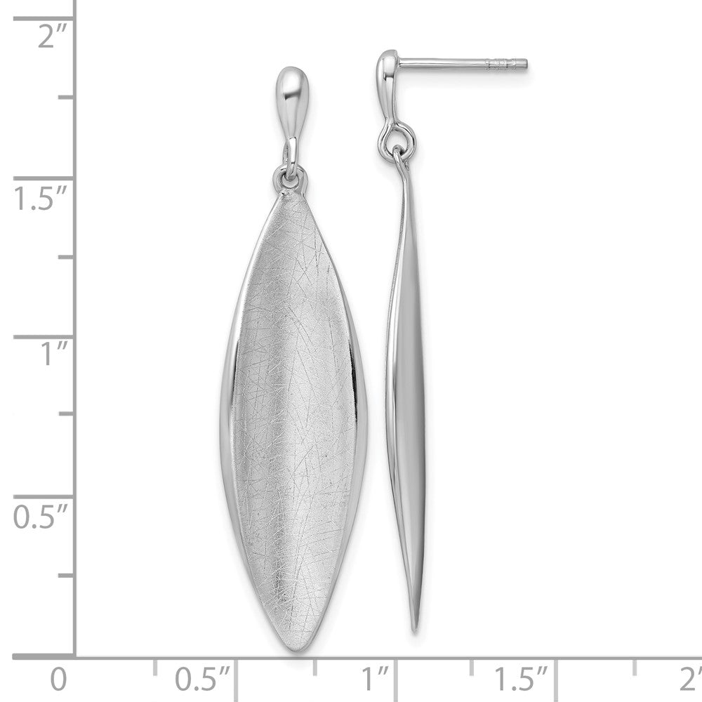 Sterling Silver Rhodium Plated Polished and Brushed Dangle Post Earrings