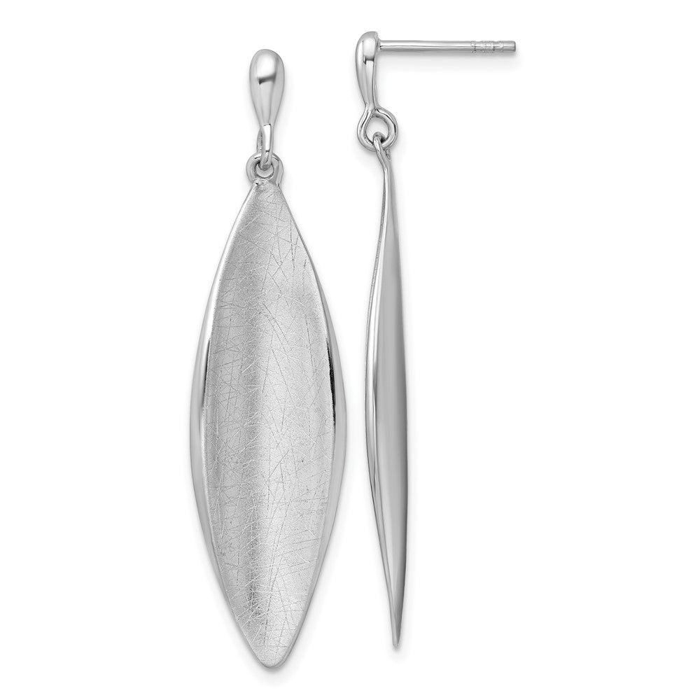Sterling Silver Rhodium Plated Polished and Brushed Dangle Post Earrings