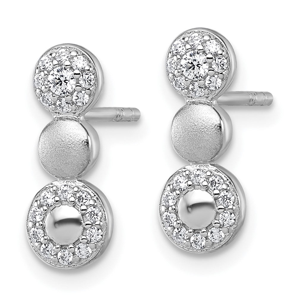 Sterling Silver Rhodium-Plated Polished and Satin CZ Circles Post Earrings