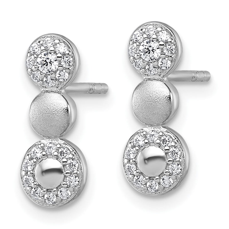 Sterling Silver Rhodium-Plated Polished and Satin CZ Circles Post Earrings