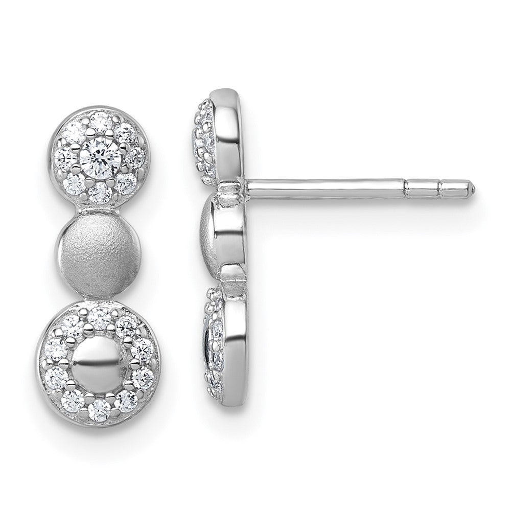 Sterling Silver Rhodium-Plated Polished and Satin CZ Circles Post Earrings