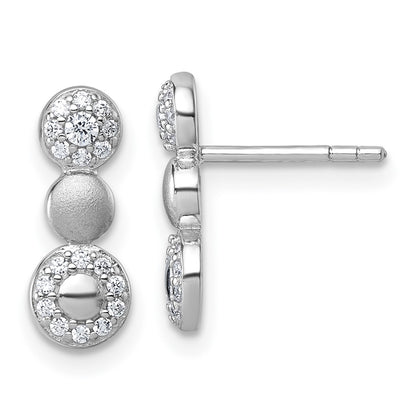 Sterling Silver Rhodium-Plated Polished and Satin CZ Circles Post Earrings