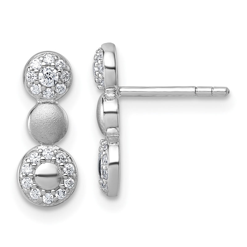 Sterling Silver Rhodium-Plated Polished and Satin CZ Circles Post Earrings