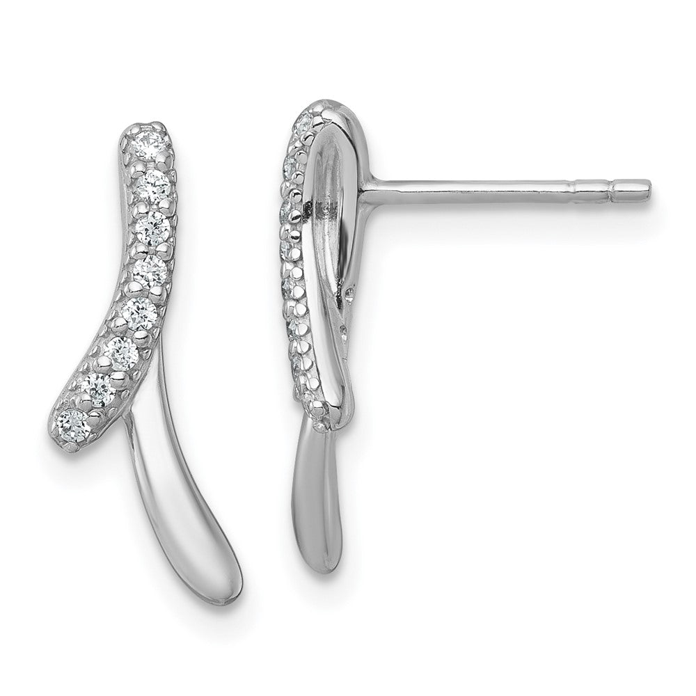 Sterling Silver Rhodium-Plated Polished Fancy CZ Post Earrings