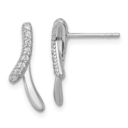 Sterling Silver Rhodium-Plated Polished Fancy CZ Post Earrings