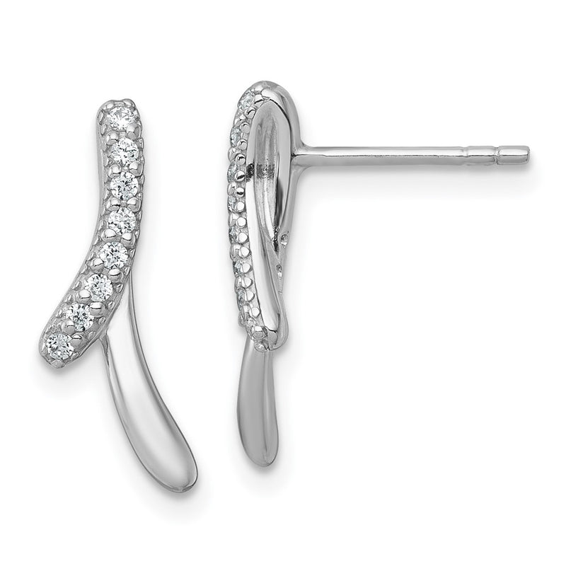 Sterling Silver Rhodium-Plated Polished Fancy CZ Post Earrings