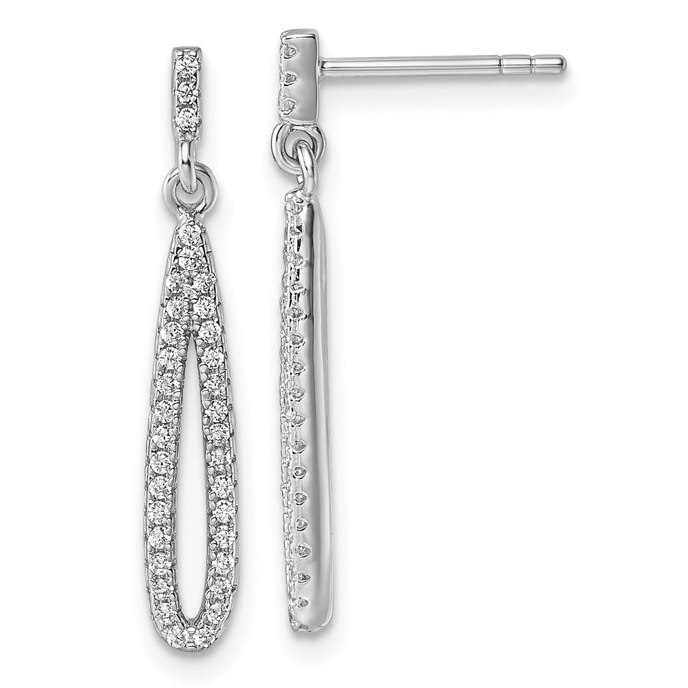 Sterling Silver Rhodium-Plated CZ Post Dangle Earrings