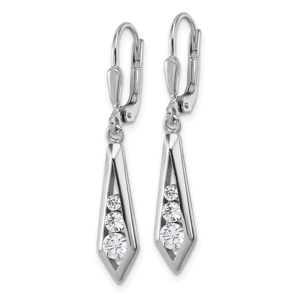 Sterling Silver Rhodium-Plated Polished Fancy CZ Leverback Earrings
