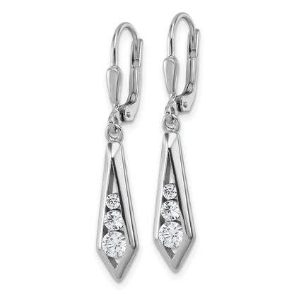 Sterling Silver Rhodium-Plated Polished Fancy CZ Leverback Earrings