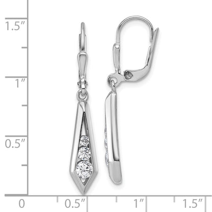 Sterling Silver Rhodium-Plated Polished Fancy CZ Leverback Earrings
