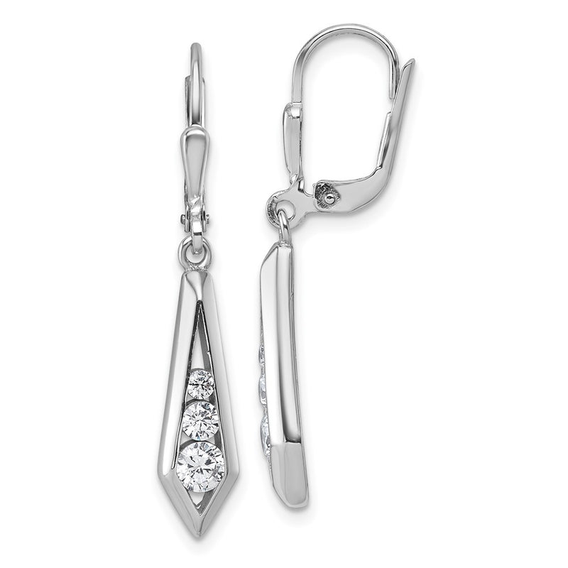 Sterling Silver Rhodium-Plated Polished Fancy CZ Leverback Earrings