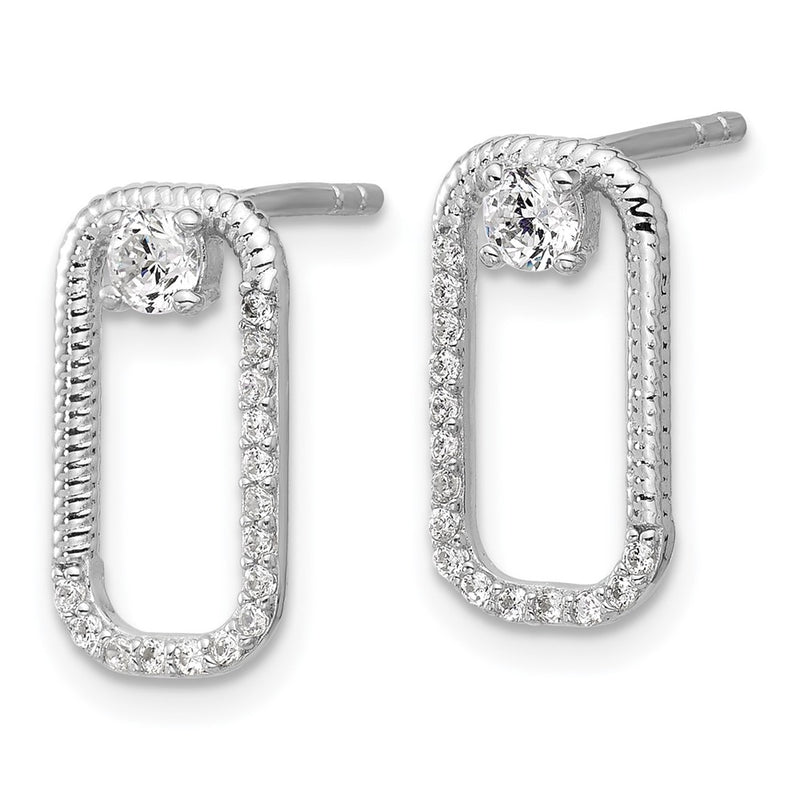 Sterling Silver Rhodium-Plated CZ Textured Rectangle Post Earrings
