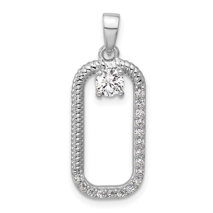 Sterling Silver Rhodium-Plated CZ Textured Rectangle Pendant