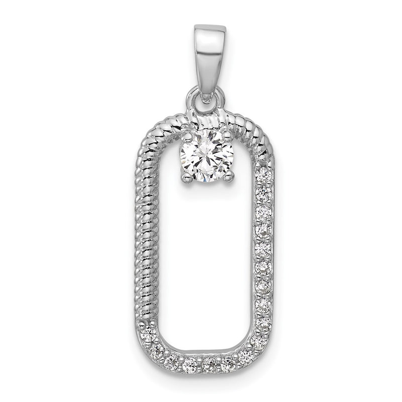 Sterling Silver Rhodium-Plated CZ Textured Rectangle Pendant