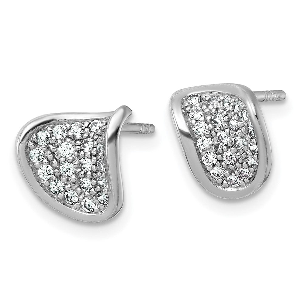 Sterling Silver Rhodium-Plated Polished Curved CZ Post Earrings