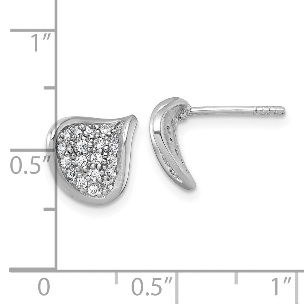 Sterling Silver Rhodium-Plated Polished Curved CZ Post Earrings