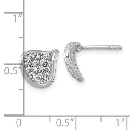 Sterling Silver Rhodium-Plated Polished Curved CZ Post Earrings