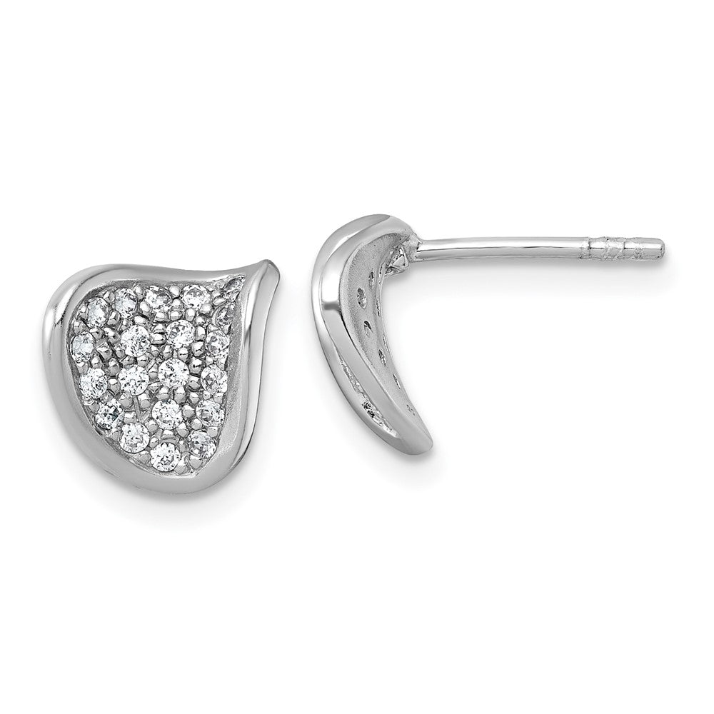Sterling Silver Rhodium-Plated Polished Curved CZ Post Earrings