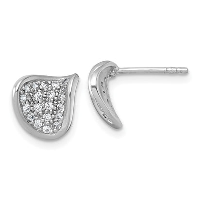 Sterling Silver Rhodium-Plated Polished Curved CZ Post Earrings