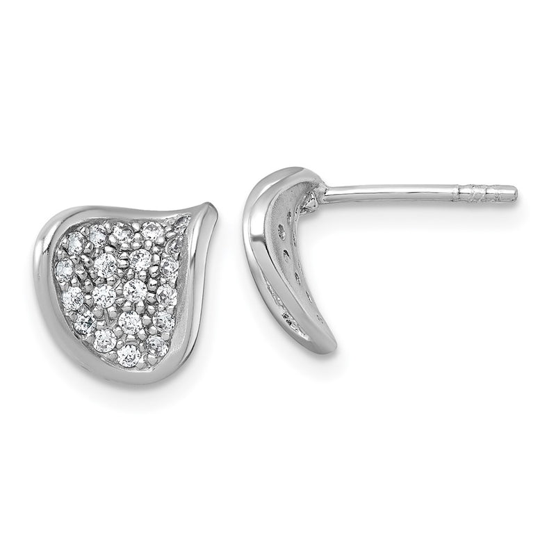 Sterling Silver Rhodium-Plated Polished Curved CZ Post Earrings