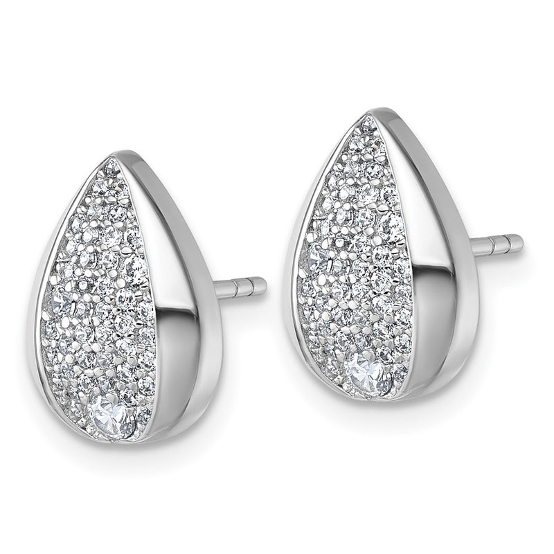 Sterling Silver Rhodium-Plated CZ Teardrop Post Earrings