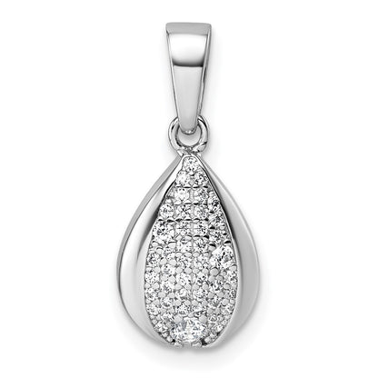 Sterling Silver Rhodium-Plated CZ Teardrop Pendant