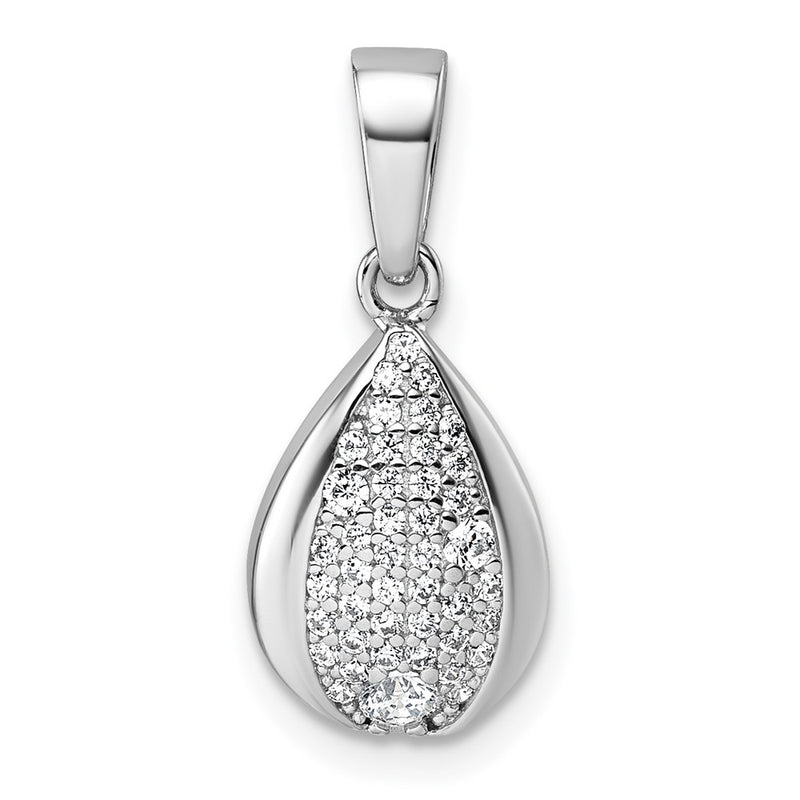 Sterling Silver Rhodium-Plated CZ Teardrop Pendant