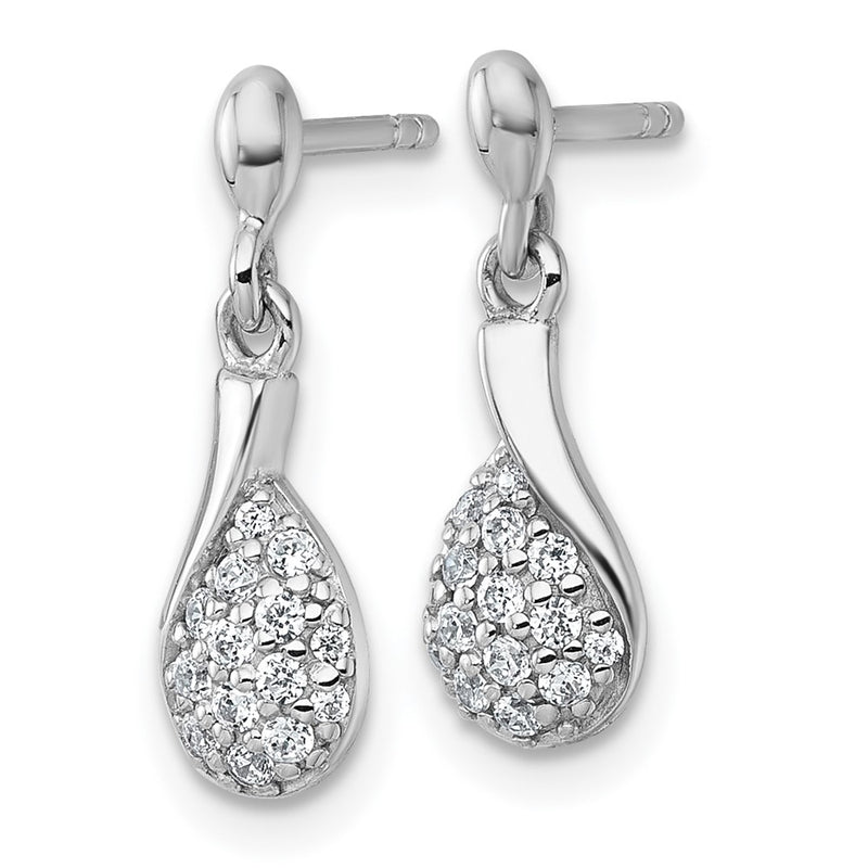 Sterling Silver Rhodium Plated Polished CZ Drop Dangle Post Earrings