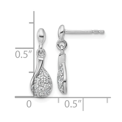 Sterling Silver Rhodium Plated Polished CZ Drop Dangle Post Earrings
