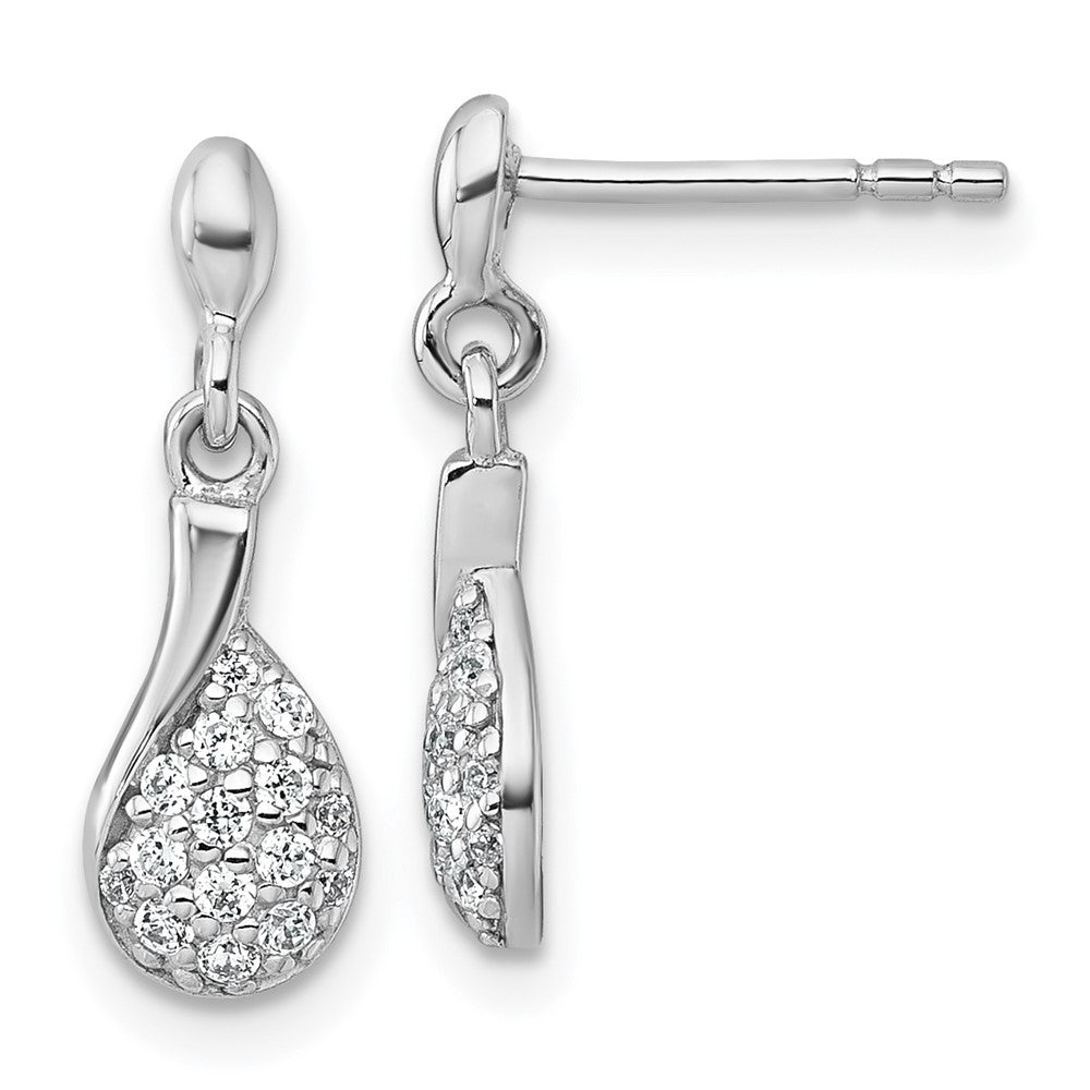 Sterling Silver Rhodium Plated Polished CZ Drop Dangle Post Earrings