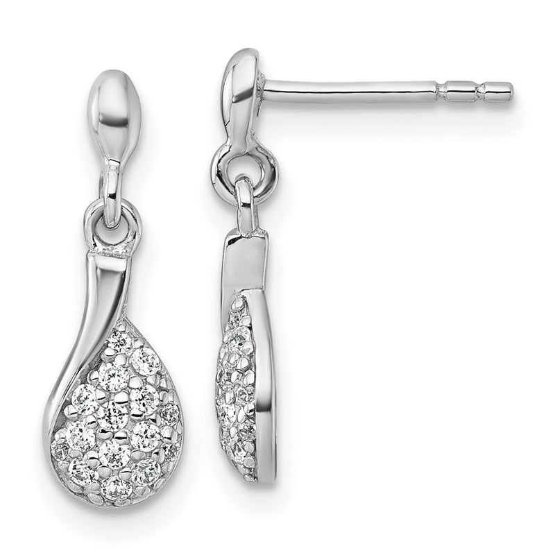 Sterling Silver Rhodium Plated Polished CZ Drop Dangle Post Earrings