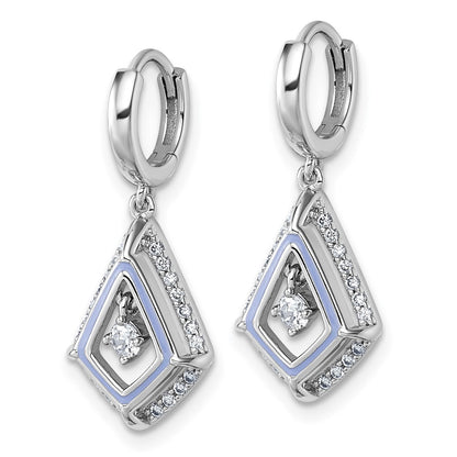 Sterling Silver Rhodium Plated Vibrant CZ Enamel Dangle Hinged Hoop Earrings