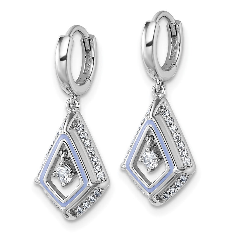 Sterling Silver Rhodium Plated Vibrant CZ Enamel Dangle Hinged Hoop Earrings
