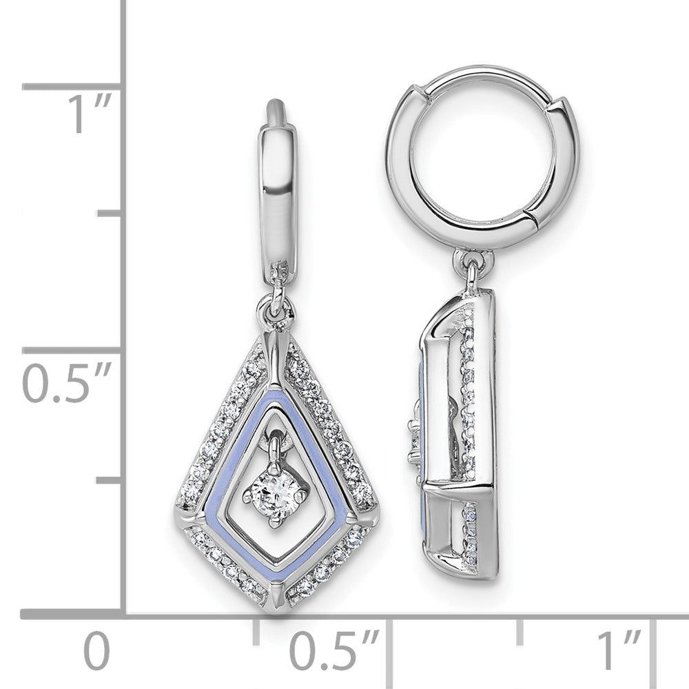 Sterling Silver Rhodium Plated Vibrant CZ Enamel Dangle Hinged Hoop Earrings