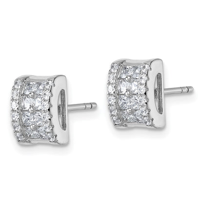 Sterling Silver Rhodium-Plated CZ Rectangle Post Earrings