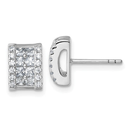 Sterling Silver Rhodium-Plated CZ Rectangle Post Earrings
