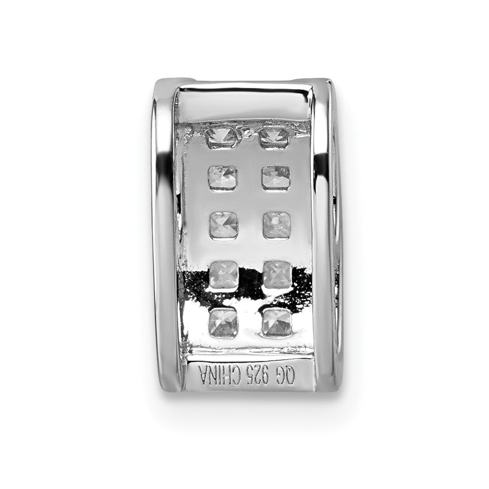 Sterling Silver Rhodium-Plated CZ Rectangle Chain Slide Pendant