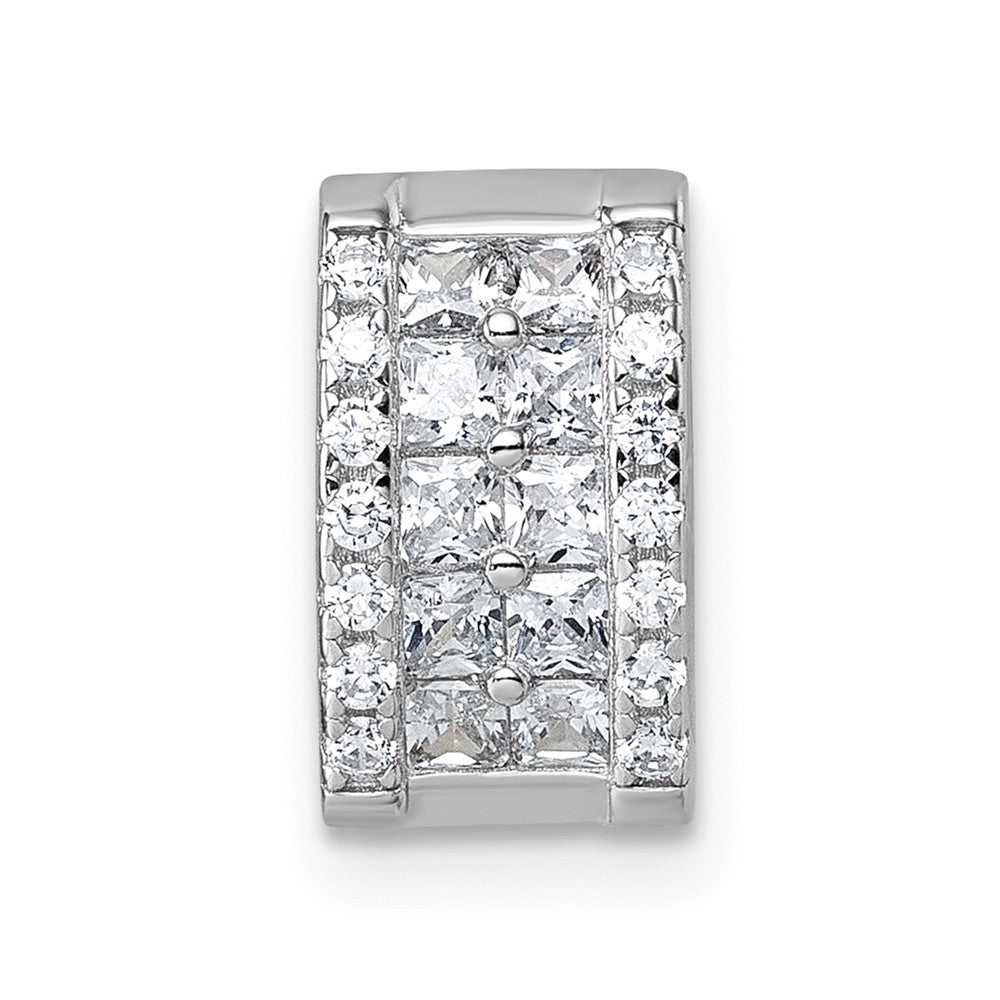 Sterling Silver Rhodium-Plated CZ Rectangle Chain Slide Pendant