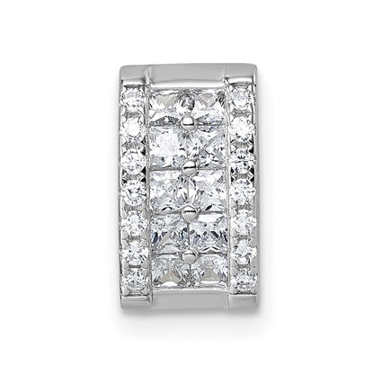Sterling Silver Rhodium-Plated CZ Rectangle Chain Slide Pendant