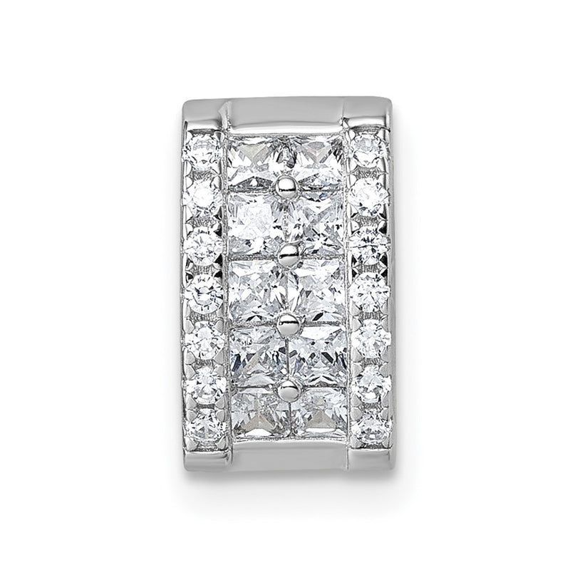 Sterling Silver Rhodium-Plated CZ Rectangle Chain Slide Pendant