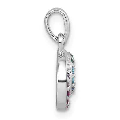 Sterling Silver Rhodium-Plated Multi Color CZ Double Circle Pendant