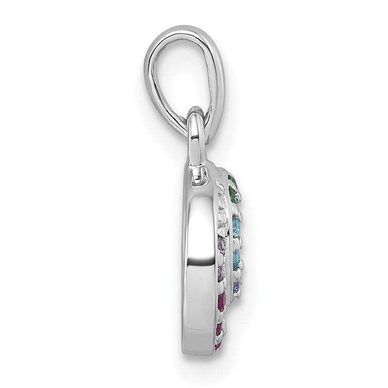 Sterling Silver Rhodium-Plated Multi Color CZ Double Circle Pendant