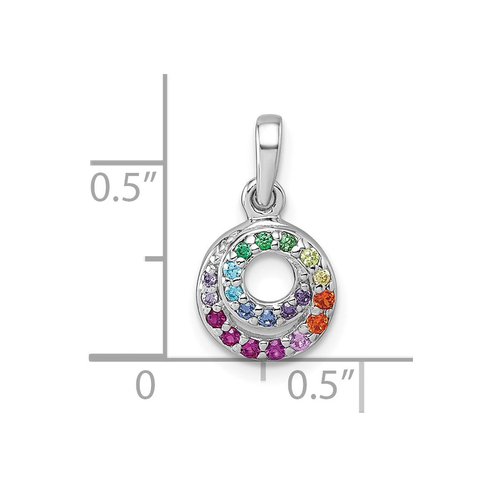 Sterling Silver Rhodium-Plated Multi Color CZ Double Circle Pendant