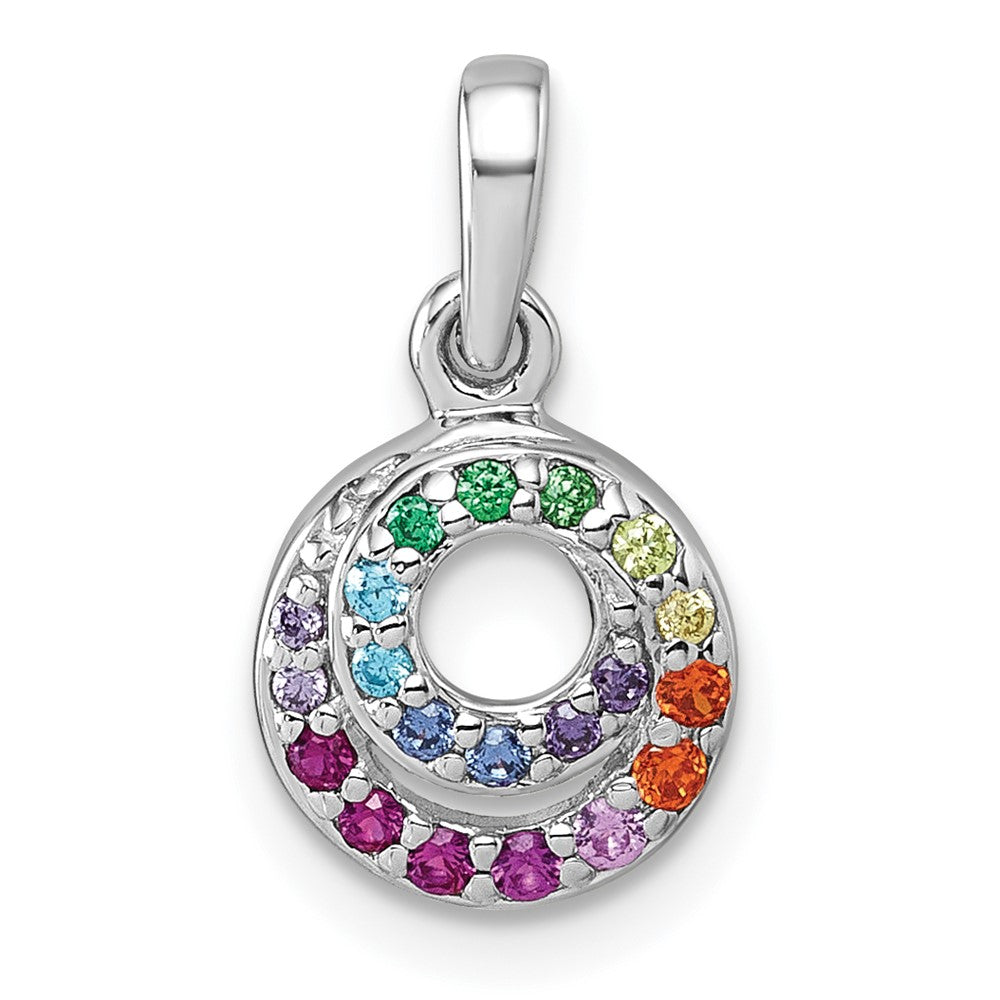 Sterling Silver Rhodium-Plated Multi Color CZ Double Circle Pendant