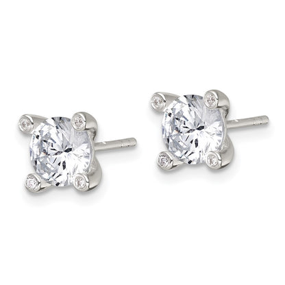 Sterling Silver Polished 4 Prong CZ Post Earrings