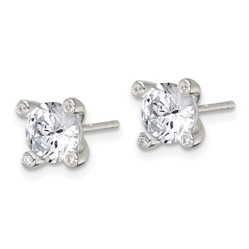 Sterling Silver Polished 4 Prong CZ Post Earrings