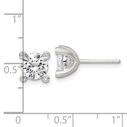Sterling Silver Polished 4 Prong CZ Post Earrings